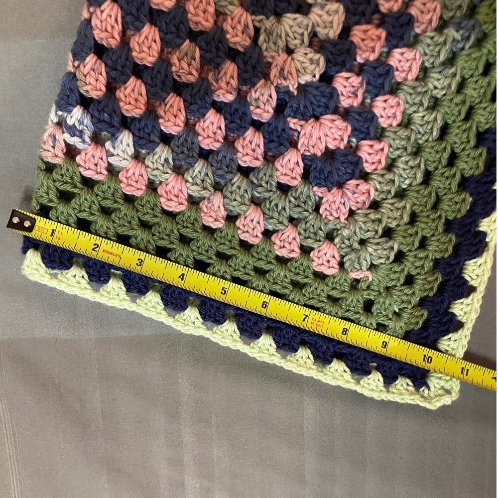 Handmade Crochet Granny Square Crop Top Bell Sleeve Green Navy Pink Boho V-Neck - Picture 6 of 6